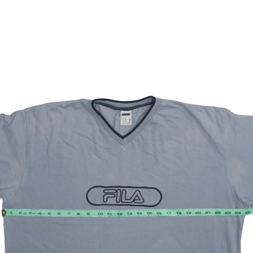 Fila Men's Blue XL V-Neck Logo Cotton Short Sleeve T-Shirt