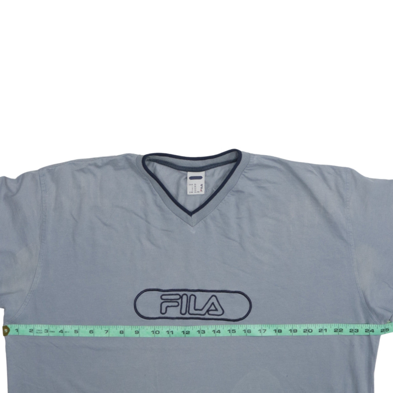 Fila Men's Blue XL V-Neck Logo Cotton Short Sleeve T-Shirt
