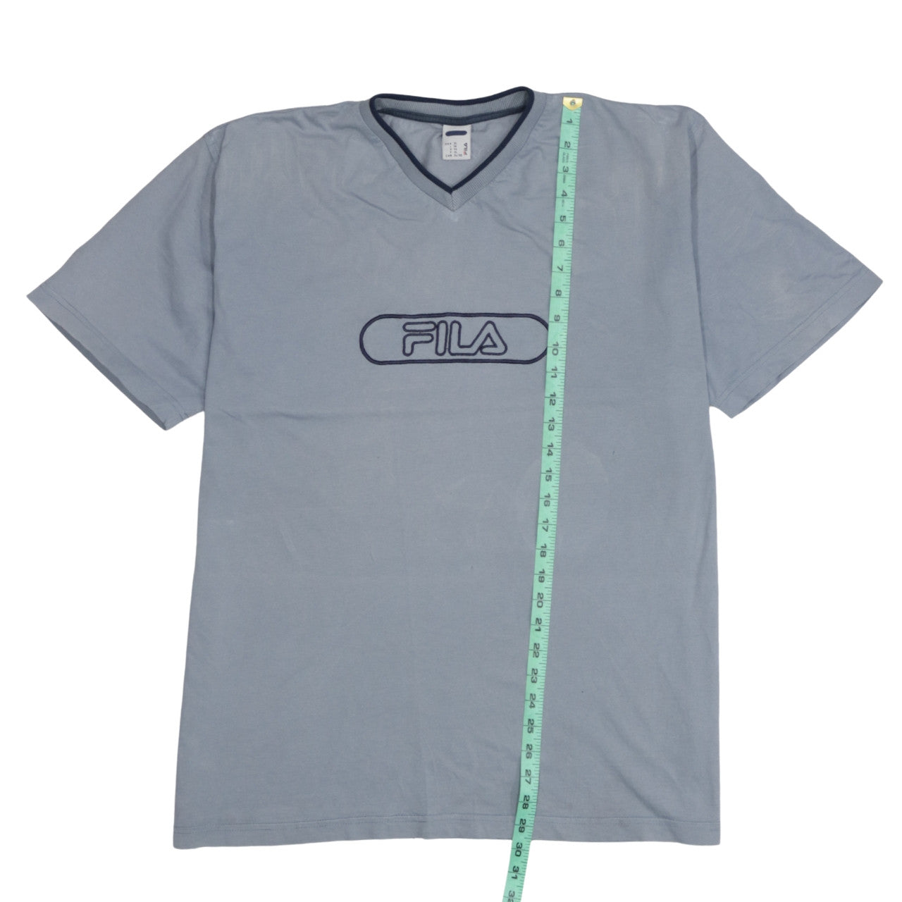Fila Men's Blue XL V-Neck Logo Cotton Short Sleeve T-Shirt