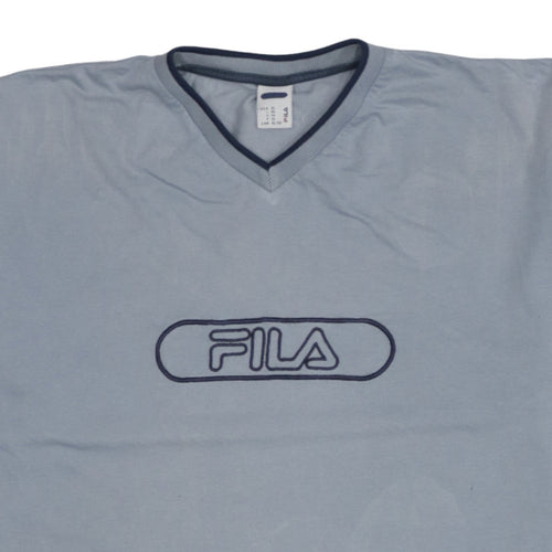 Fila Men's Blue XL V-Neck Logo Cotton Short Sleeve T-Shirt