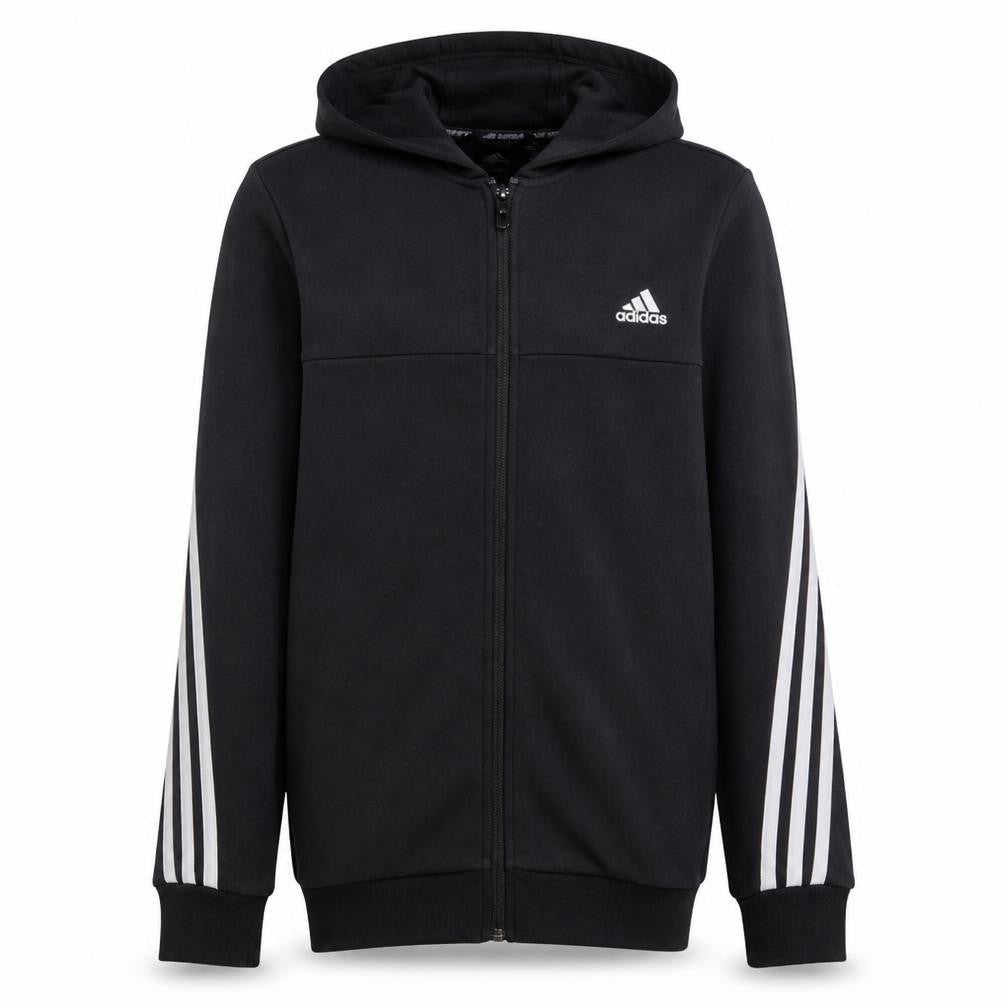 Adidas Boys Black Full Zip Hoodie 15-16 Years Regular Fit Sportswear