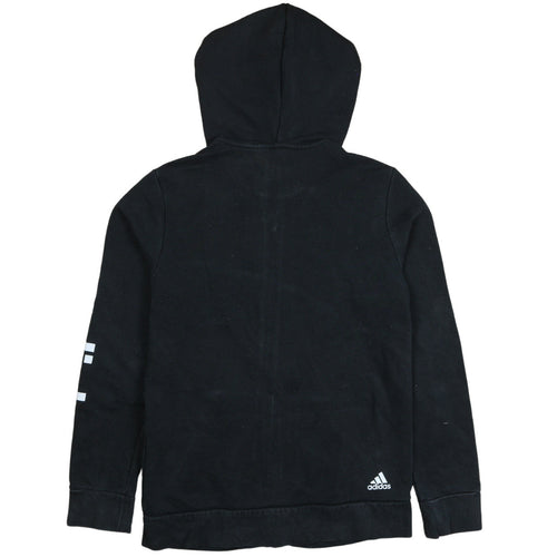 Adidas Womens Black Full Zip Hoodie Size L 16-18 Logo Sleeve