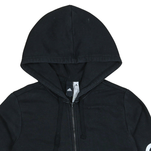 Adidas Womens Black Full Zip Hoodie Size L 16-18 Logo Sleeve