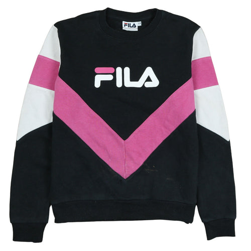 Fila Womens Black Pink Colourblock Logo Sweatshirt XS