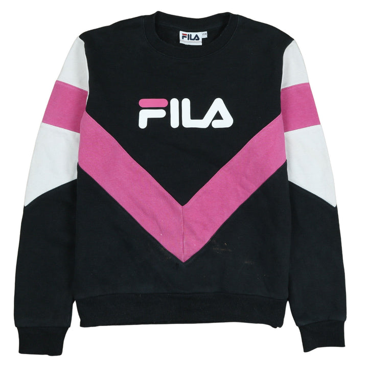 Fila Womens Black Pink Colourblock Logo Sweatshirt XS