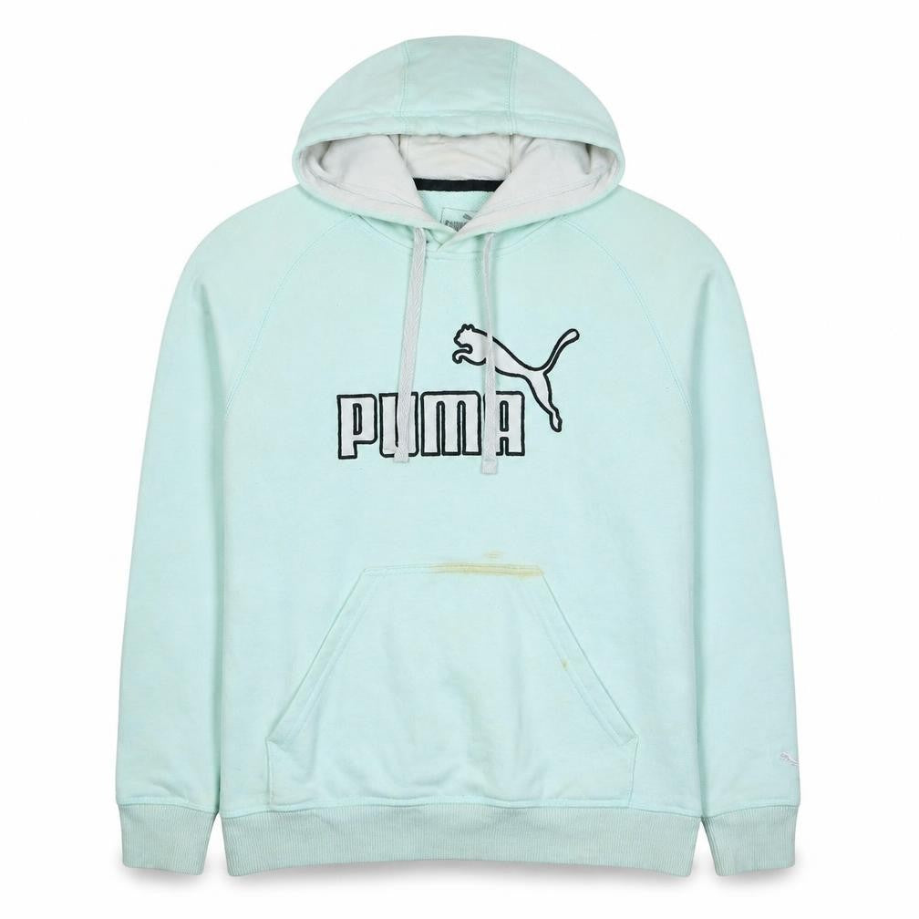 Front view of Puma Women’s Mint Green Hoodie, size UK 12, Pullover Logo Sweatshirt