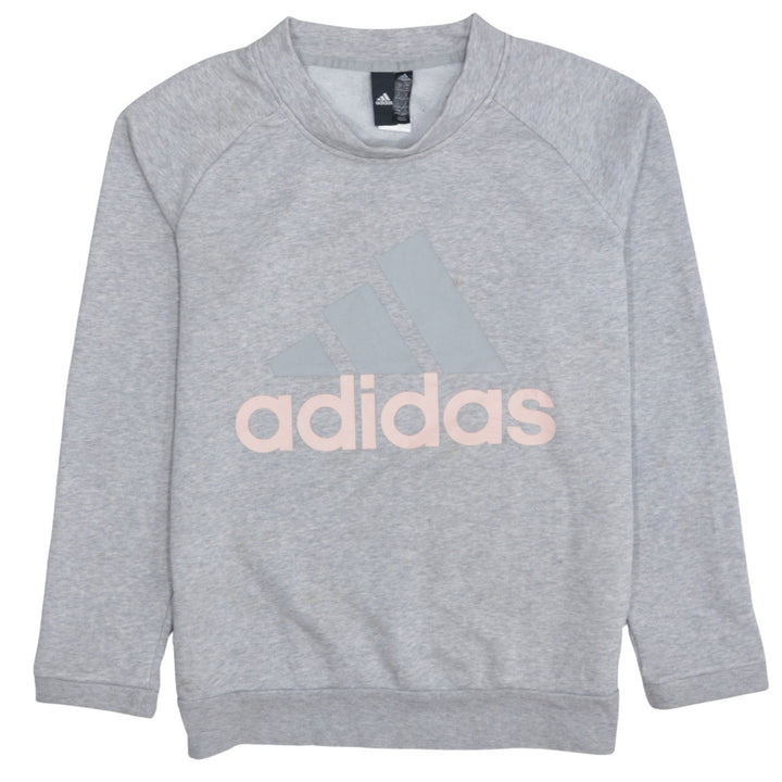 Adidas Womens Grey Pullover Sweatshirt Size M Logo Crew Neck