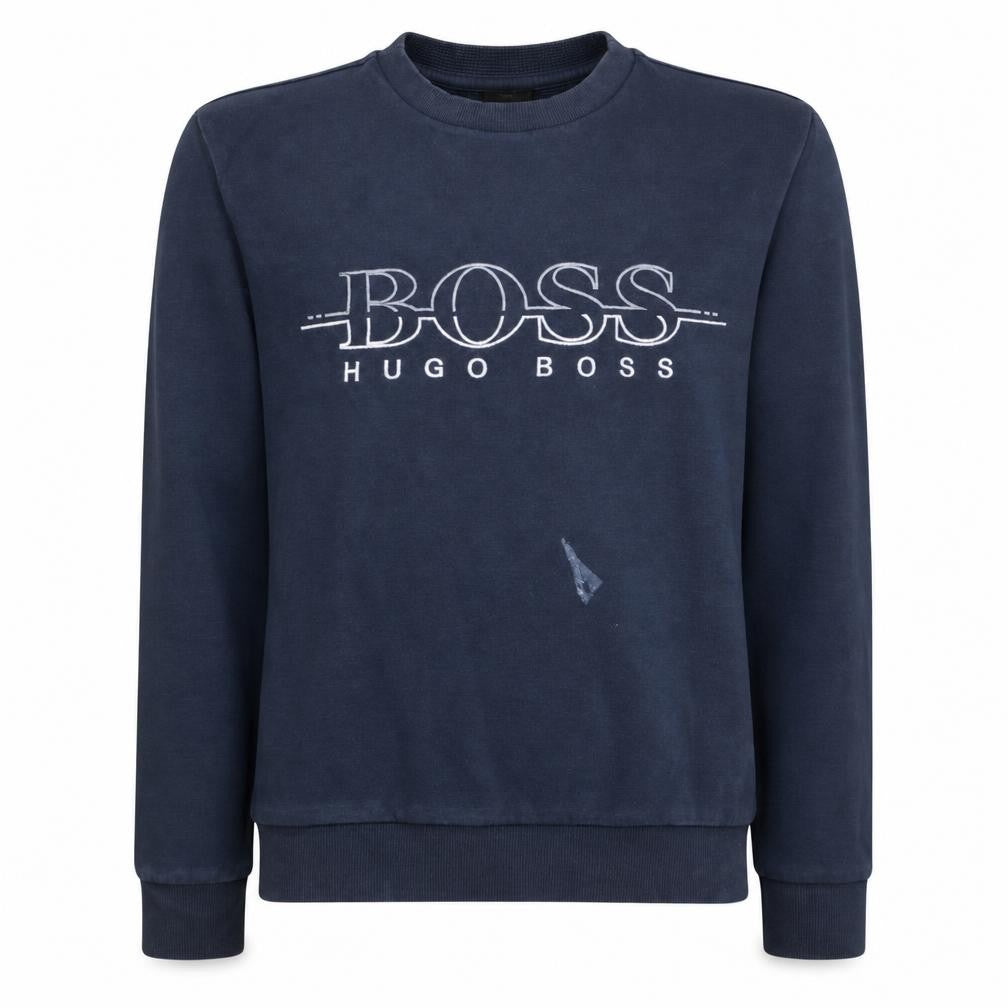 Front view of Hugo Boss men’s blue slim fit logo sweatshirt, size S