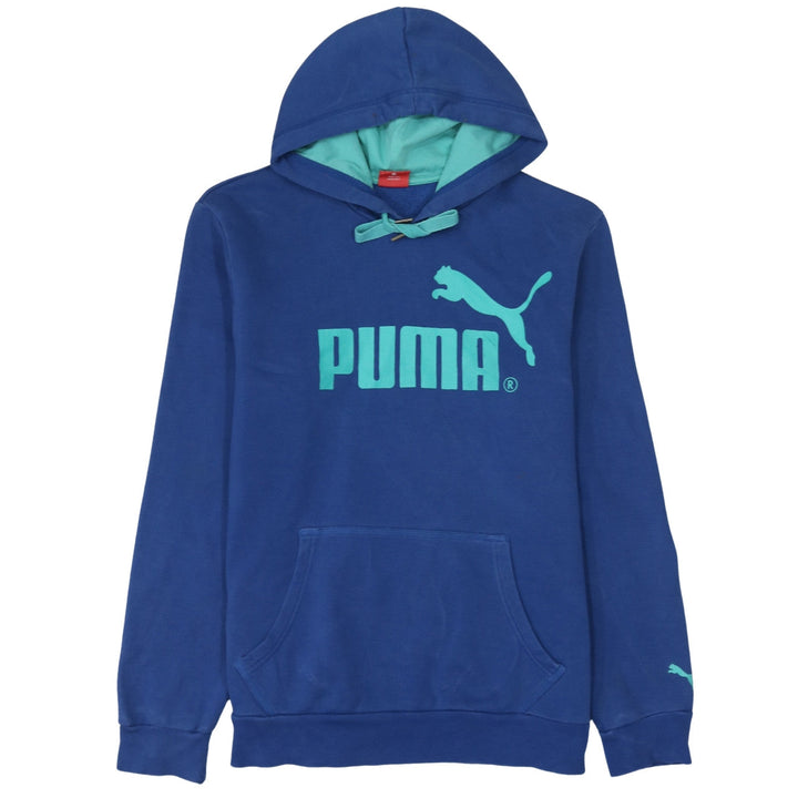 Puma Mens Blue Pullover Hoodie L Logo Sports Fleece Sweatshirt