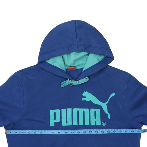 Puma Mens Blue Pullover Hoodie L Logo Sports Fleece Sweatshirt