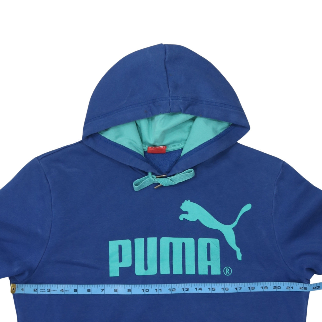 Puma Mens Blue Pullover Hoodie L Logo Sports Fleece Sweatshirt