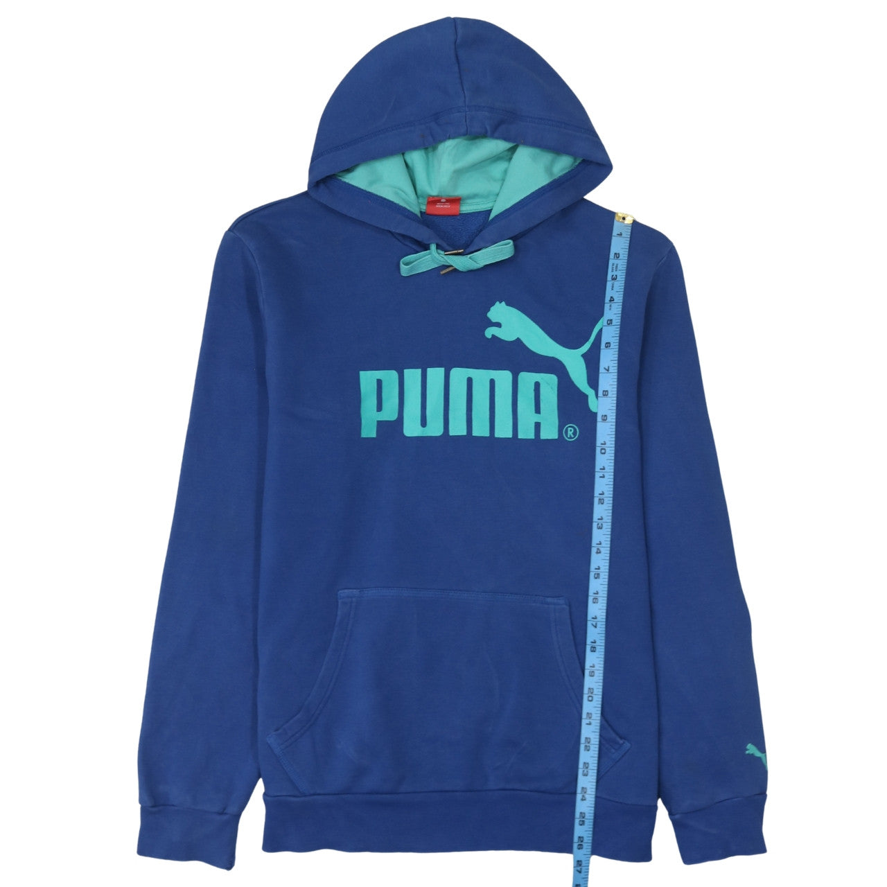 Puma Mens Blue Pullover Hoodie L Logo Sports Fleece Sweatshirt