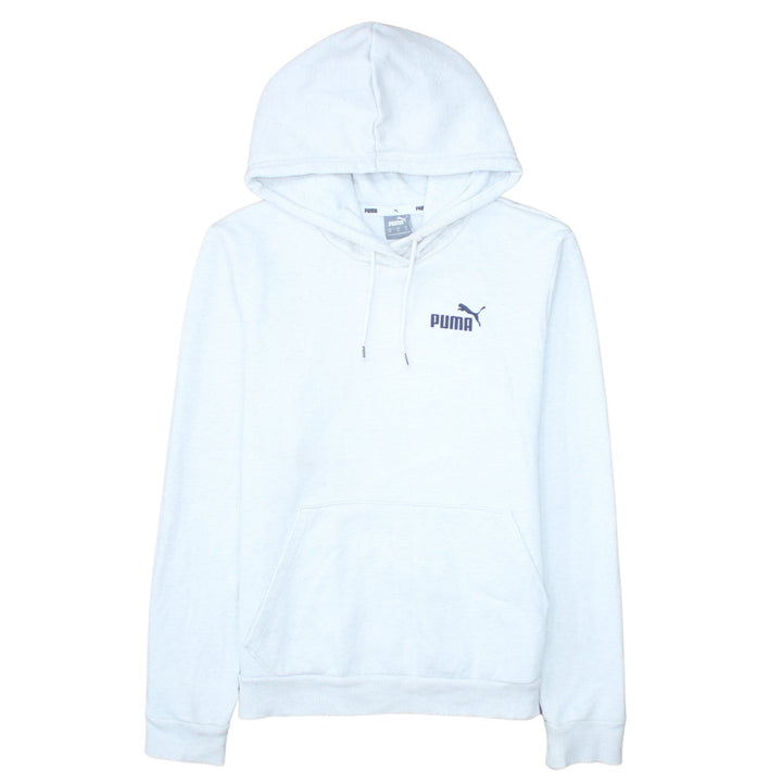 Puma Womens White Pullover Hoodie Medium Logo Print Cotton Blend