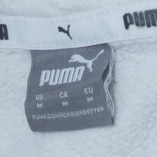 Puma Womens White Pullover Hoodie Medium Logo Print Cotton Blend