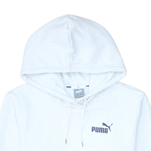 Puma Womens White Pullover Hoodie Medium Logo Print Cotton Blend