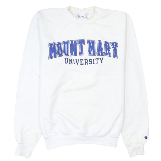 Champion Men’s White Mount Mary University Pullover Sweatshirt Medium