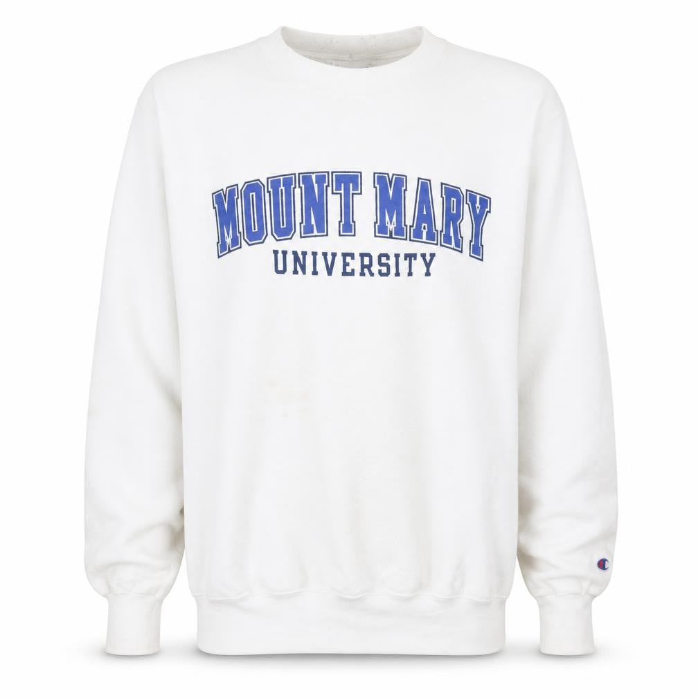 Front view of Champion Men’s White Mount Mary University Pullover Sweatshirt Medium