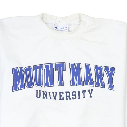 Champion Men’s White Mount Mary University Pullover Sweatshirt Medium