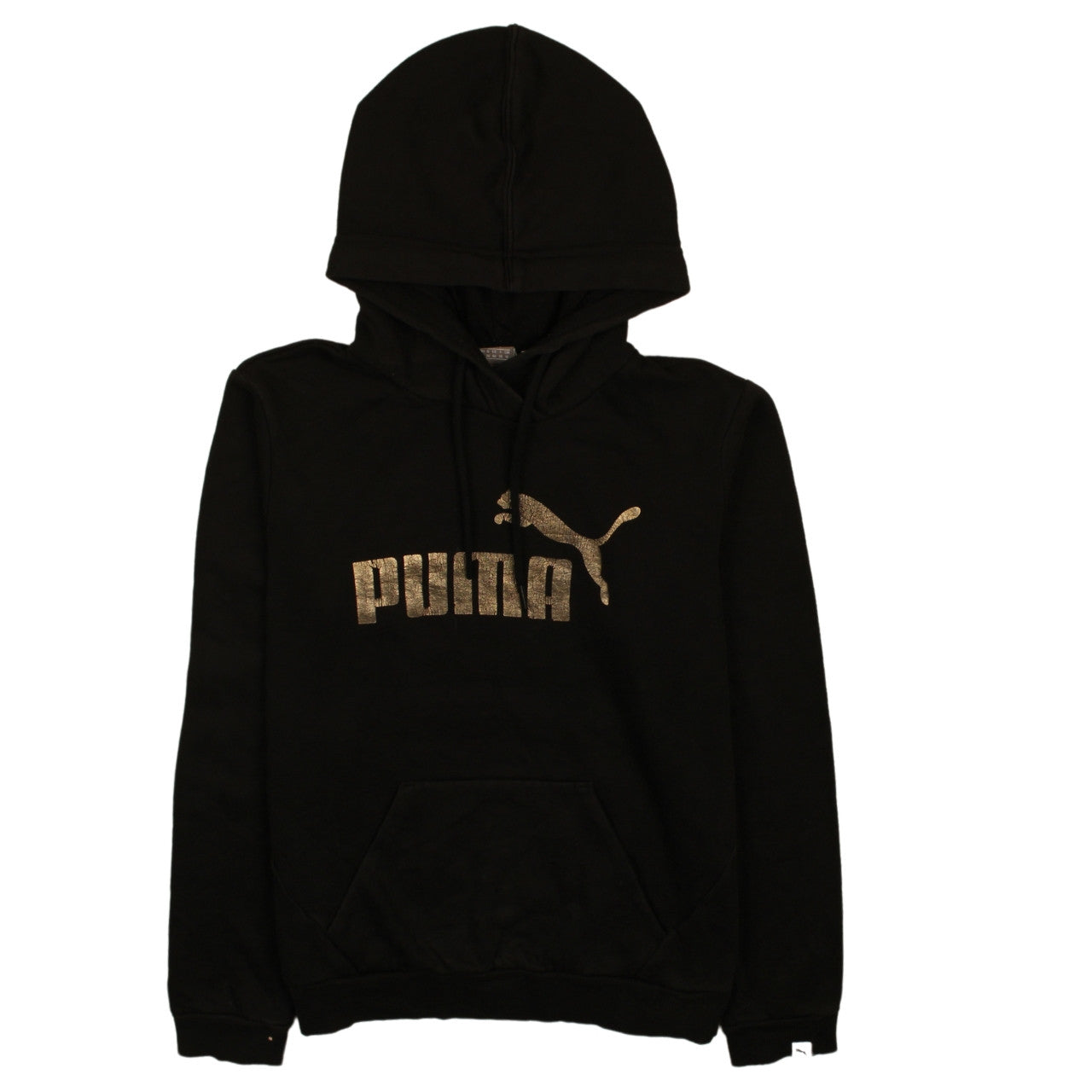 Puma Womens Black Gold Logo Pullover Hoodie Size 10