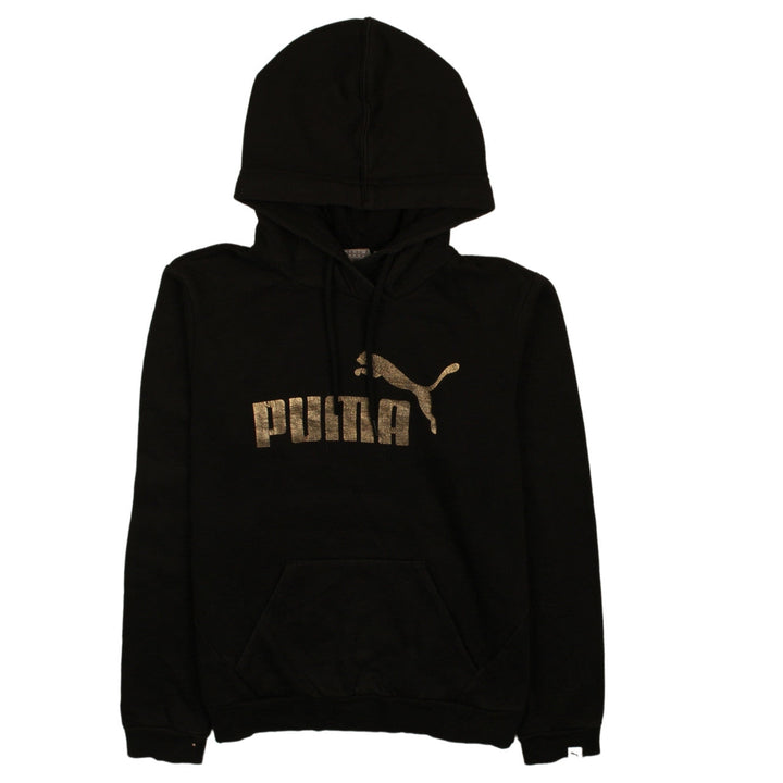 Puma Womens Black Gold Logo Pullover Hoodie Size 10
