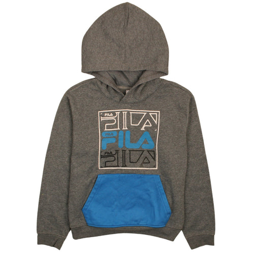 FILA Boys Grey & Blue Pullover Hoodie Size 11-12 Years Graphic Print