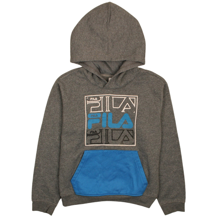 FILA Boys Grey & Blue Pullover Hoodie Size 11-12 Years Graphic Print