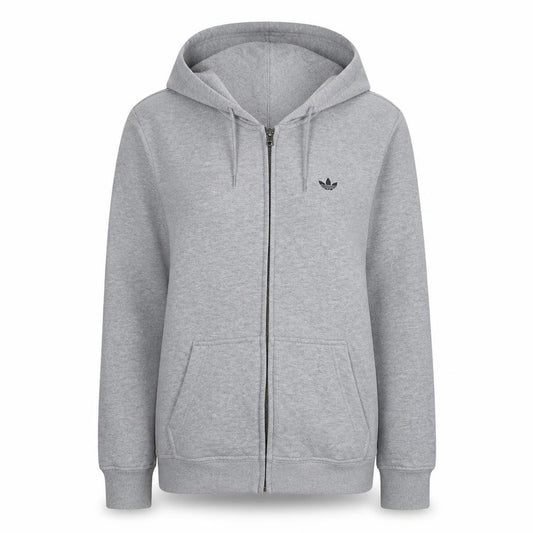 Front view of Adidas Women’s Grey Full Zip Hoodie, size UK 14, Classic Hooded Sweatshirt