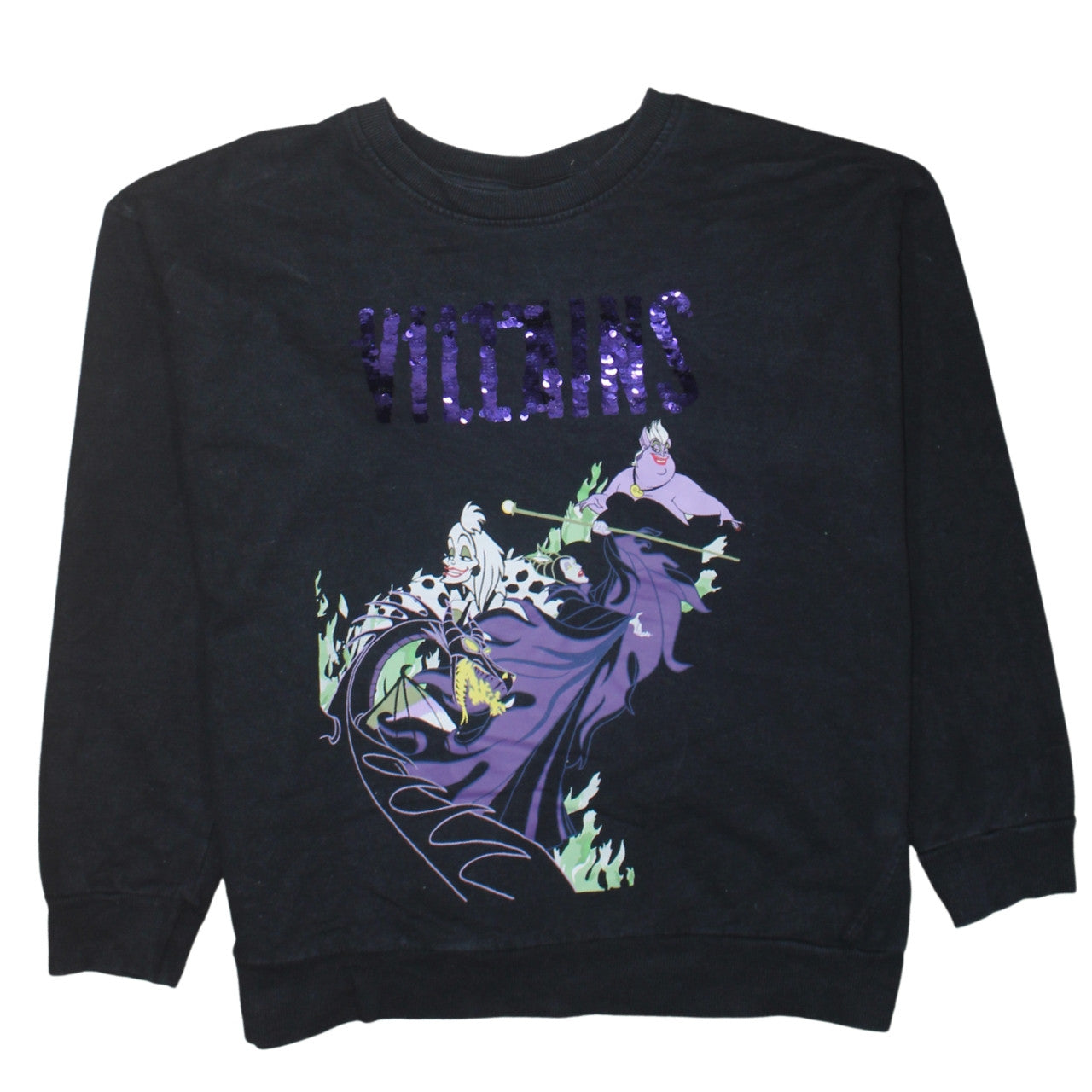 Disney TU Women Black Size 20 Pullover Sweatshirt Villains Sequin Design