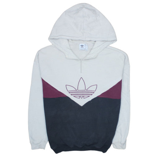 Adidas Women’s Beige & Navy Colourblock Hoodie Size 8 Full Zip Cotton Blend