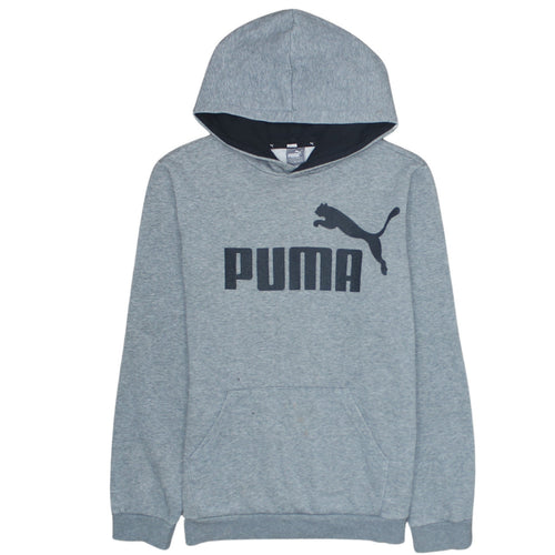 Puma Boys Grey Pullover Hoodie 13-14 Years Fleece Logo Sweatshirt