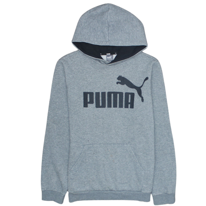 Puma Boys Grey Pullover Hoodie 13-14 Years Fleece Logo Sweatshirt