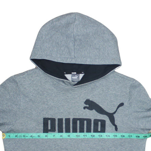 Puma Boys Grey Pullover Hoodie 13-14 Years Fleece Logo Sweatshirt