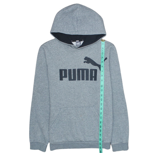 Puma Boys Grey Pullover Hoodie 13-14 Years Fleece Logo Sweatshirt