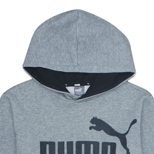 Puma Boys Grey Pullover Hoodie 13-14 Years Fleece Logo Sweatshirt