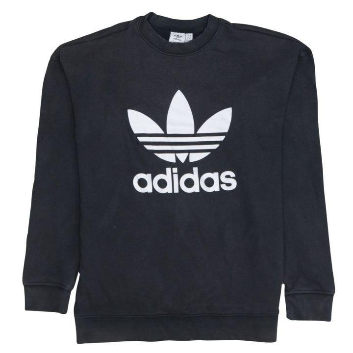 Adidas Women Black Crew Neck Pullover Sweatshirt Size 14