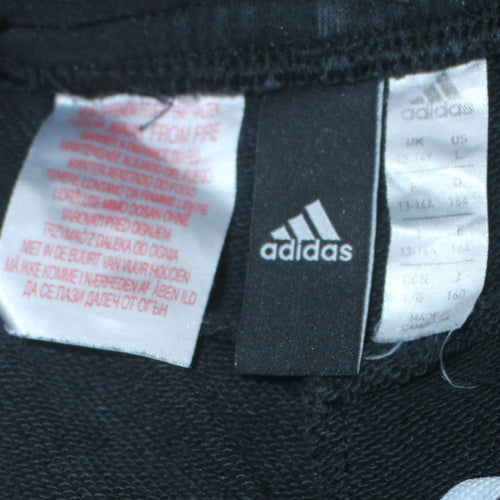 Adidas Boys Black Athletic Shorts 13-14 Years Fleece Elastic Waist Logo
