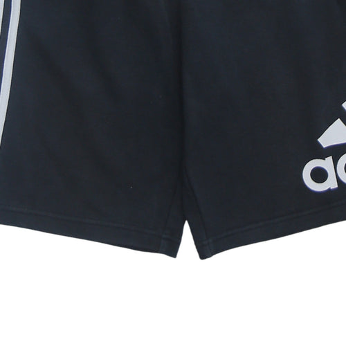 Adidas Boys Black Athletic Shorts 13-14 Years Fleece Elastic Waist Logo