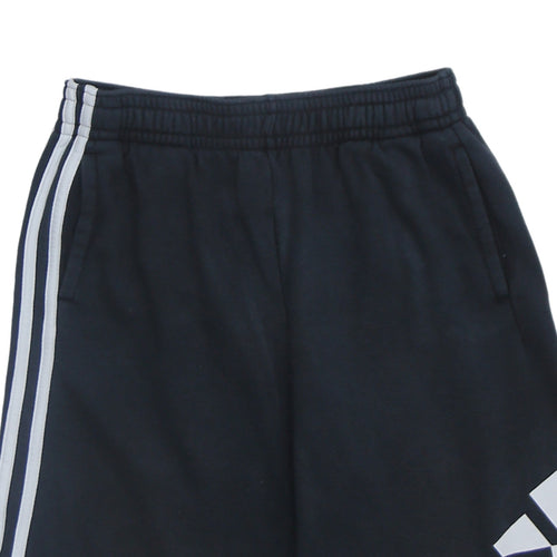 Adidas Boys Black Athletic Shorts 13-14 Years Fleece Elastic Waist Logo