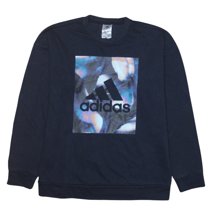 Adidas Womens Navy XS Crew Neck Graphic Logo Sweatshirt