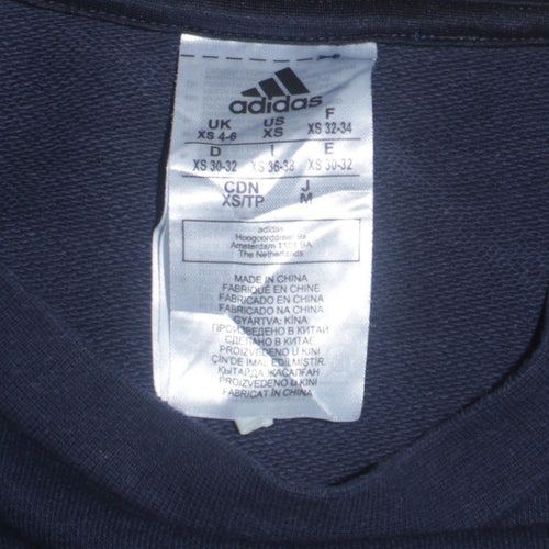 Adidas Womens Navy XS Crew Neck Graphic Logo Sweatshirt