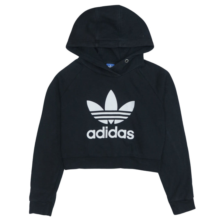 Adidas Women’s Black Cropped Hoodie Size 10 Logo Print Pullover