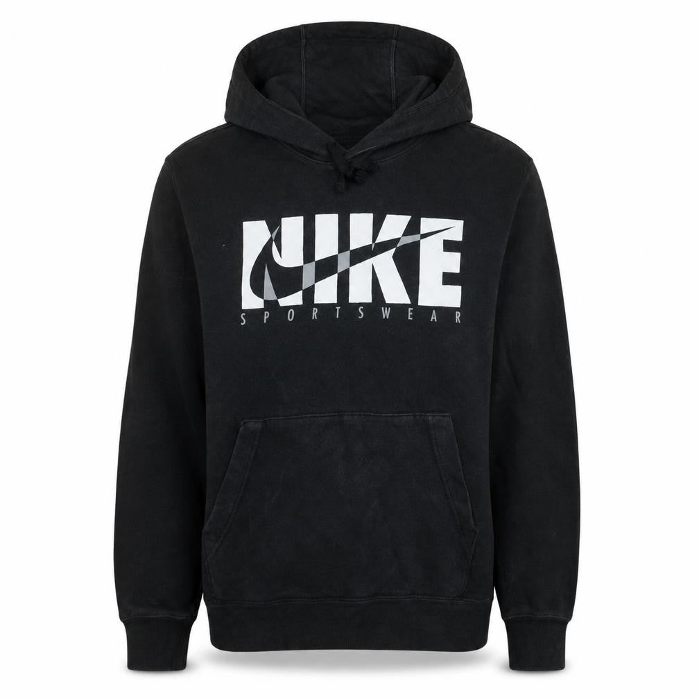 Front view of Nike men’s black pullover hoodie small sportswear graphic print
