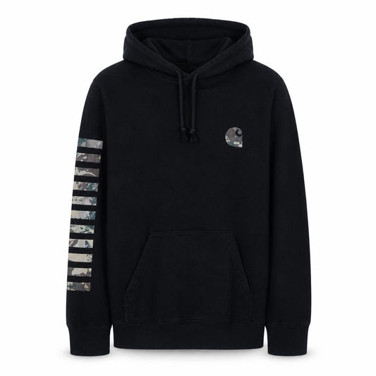 Front view of Carhartt WIP Men's Black Camouflage Logo Pullover Hoodie S