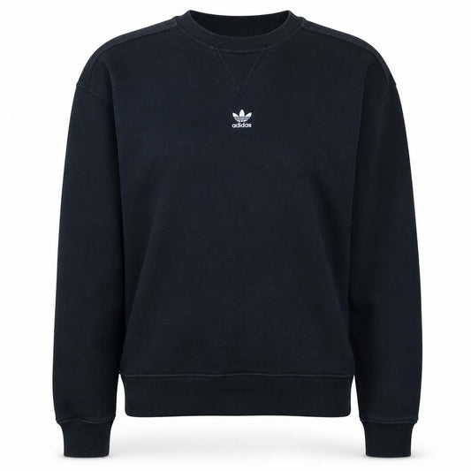 Front view of Adidas women’s black, size UK 8, crew neck pullover sweatshirt