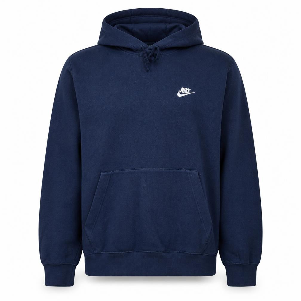 Front view of Nike Men's Blue Pullover Hoodie M Regular Fit Fleece Logo Sweatshirt
