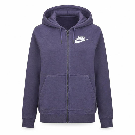 Front view of Nike Women Purple Full Zip Hoodie, size M, Cotton Blend Casual