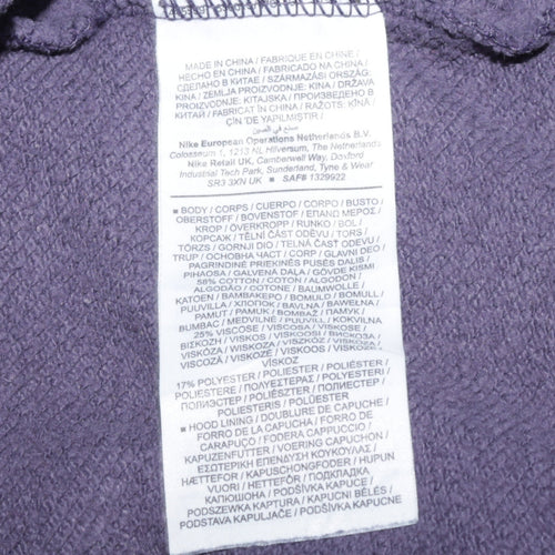 Nike Women Purple Full Zip Hoodie Size M Cotton Blend Casual