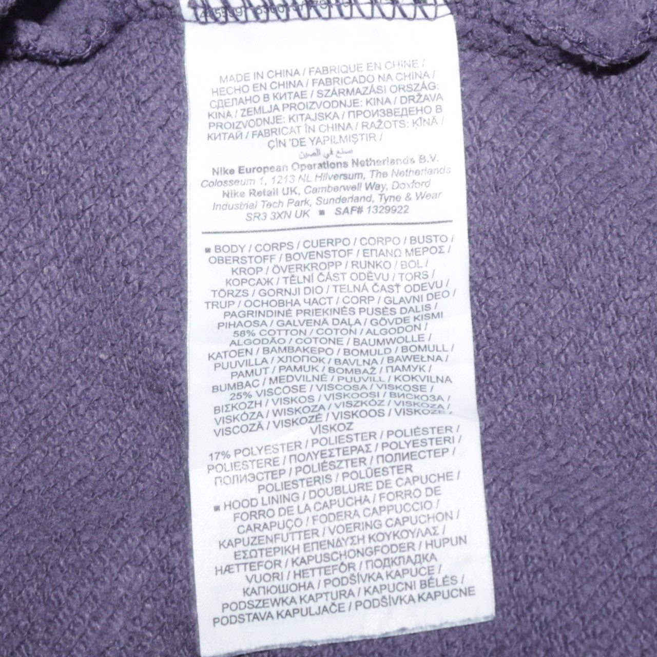 Nike Women Purple Full Zip Hoodie Size M Cotton Blend Casual