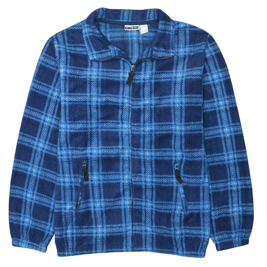 KingSize Men's Blue Check Fleece Full Zip Jacket 3XL