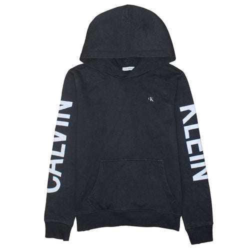 Calvin Klein Jeans Womens Black Hoodie Size 16 Pullover Logo Cotton Blend